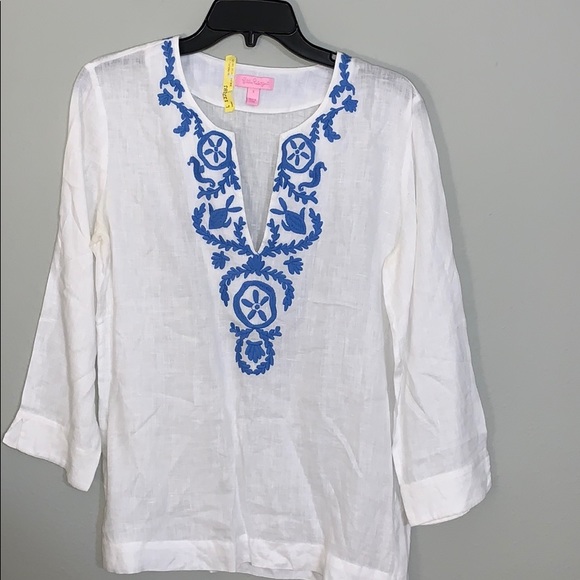 Lilly Pulitzer sz Small Amelia Island white linen tunic - Picture 1 of 6